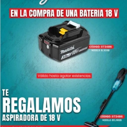 ASPIRADORA INALAMBRICA 18V CON 1 BATERIA DE REGALO