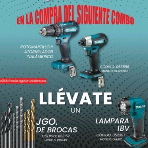 KIT ROTOMARTILLO Y ATORNILLADOR 18V MAKITA (INCLUYE BROCAS Y LAMPARA DE REGALO)